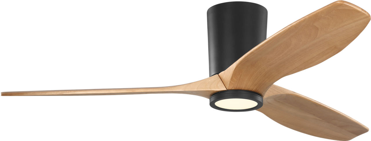 Seyra Smart 52" Hugger LED Ceiling Fan in Midnight Black with Natural Honey Blades