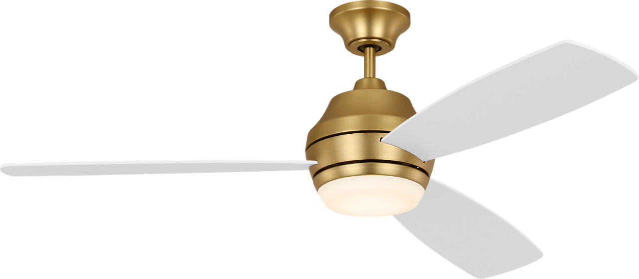 Ikon 52 LED Ceiling Fan in with Matte White Blades and Light Kit Burnished Brass
