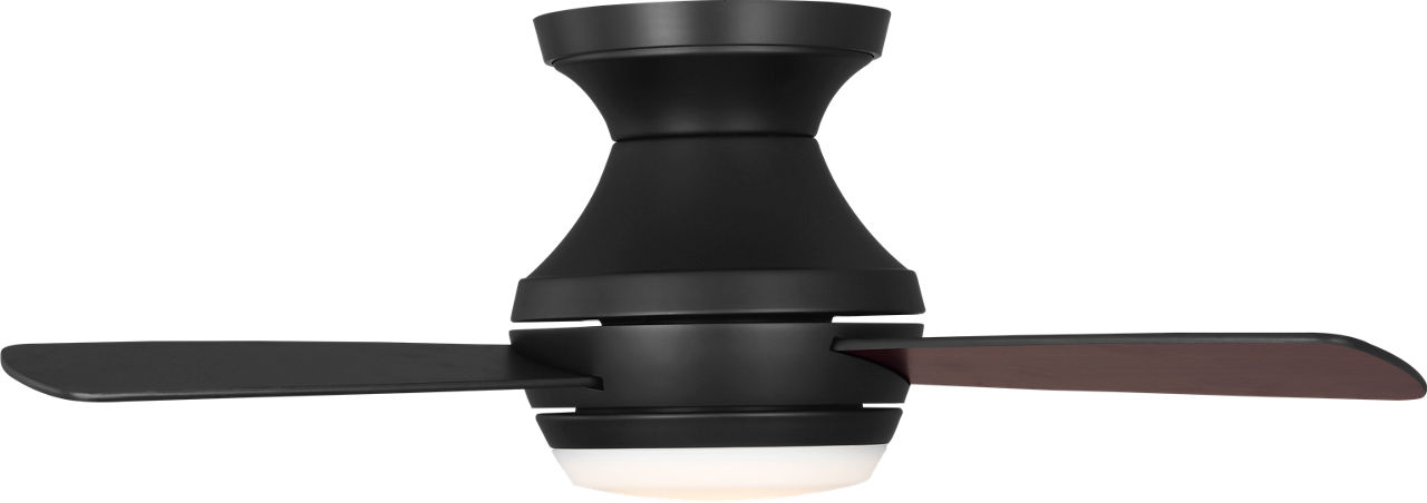 Ikon 32 Hugger LED Ceiling Fan in with /American Walnut Reversible Blades and Light Kit Midnight Black