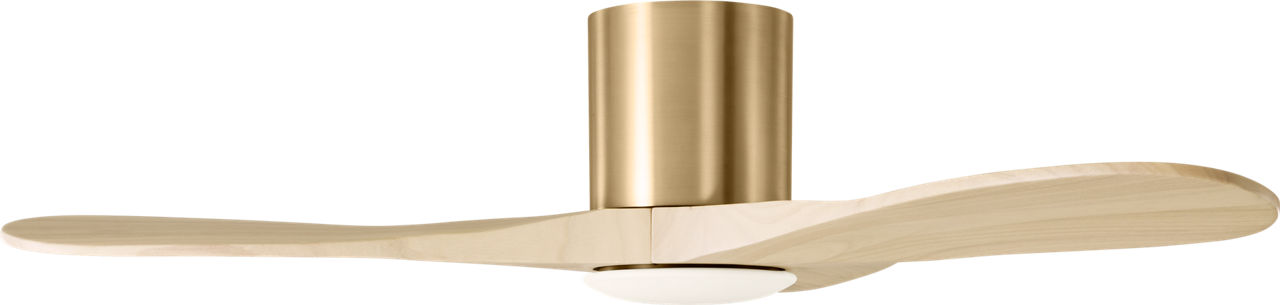 Maverick Smart 44" Hugger LED Ceiling Fan in Burnished Brass with Washed White Oak Blades
