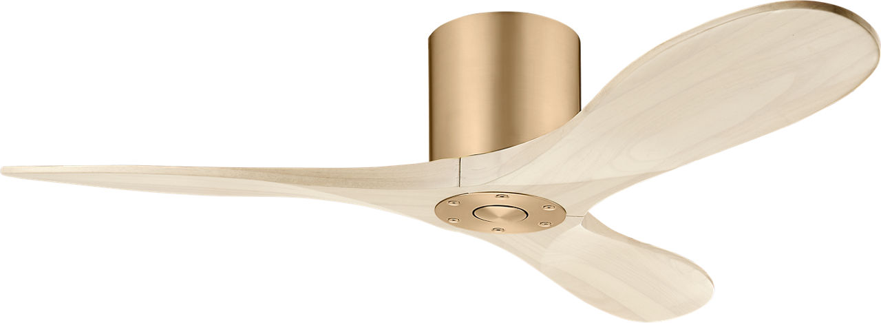Maverick Smart 44" Hugger Ceiling Fan in Burnished Brass Housing with Washed White Oak Blades