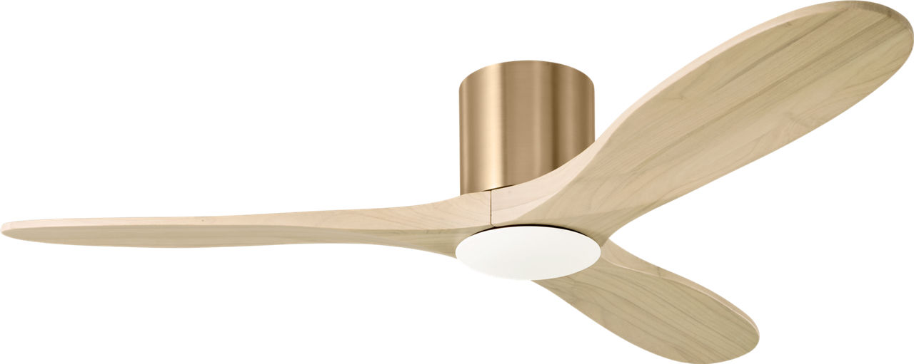 Maverick Smart 52" Hugger LED Ceiling Fan in Burnished Brass with Washed White Oak Blades