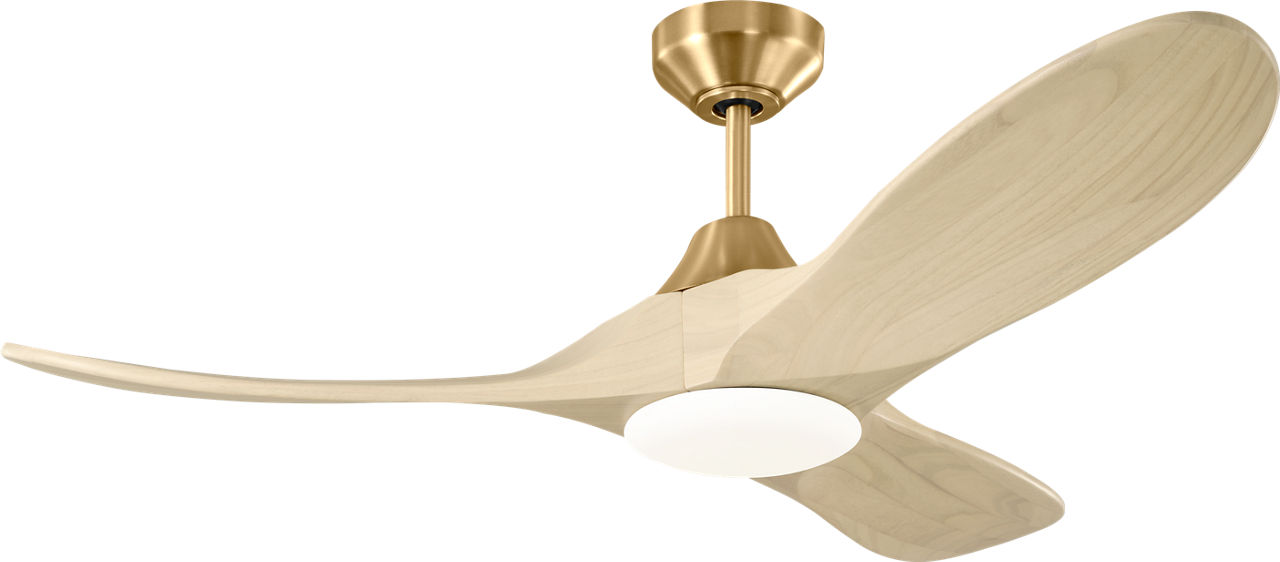 Maverick Smart 44 LED Ceiling Fan in with Washed White Oak Blades and Light Kit Burnished Brass