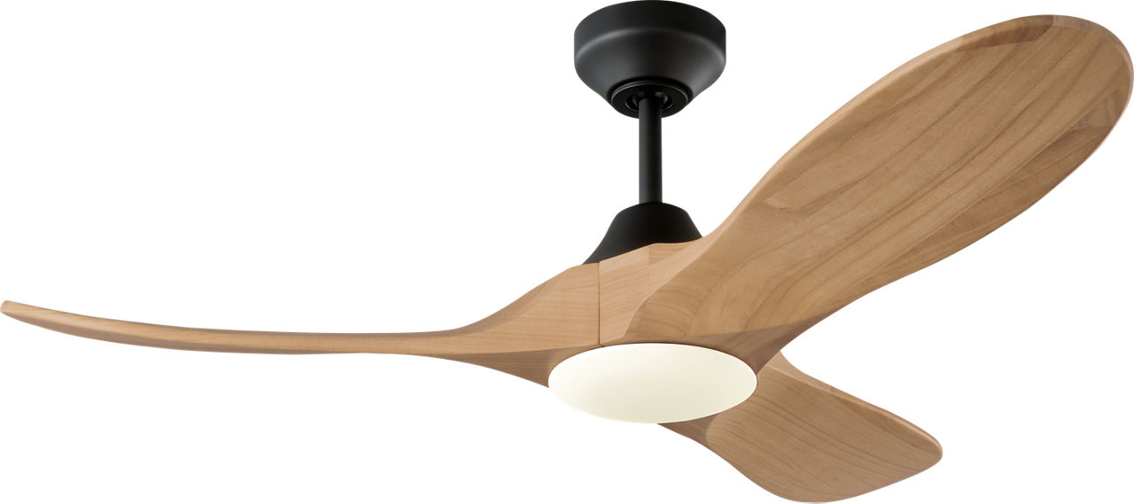 Maverick Smart 44 LED Ceiling Fan in Midnight Black with Natural Honey Blades and Light Kit