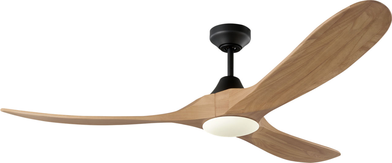 Maverick Smart 60 LED Ceiling Fan in Midnight Black with Natural Honey Blades and Light Kit