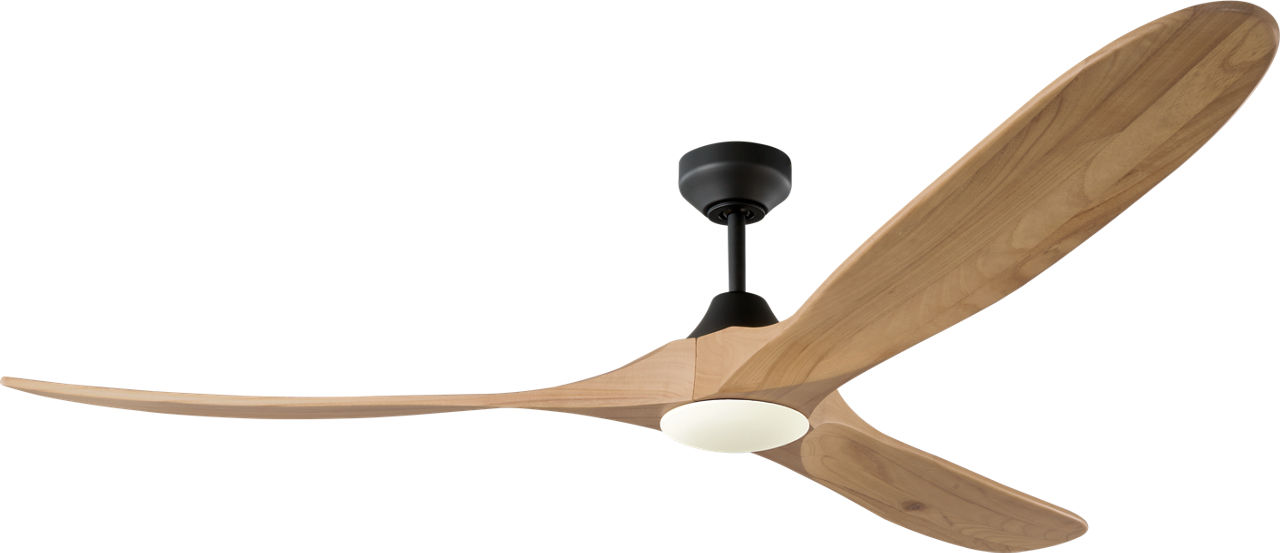 Maverick Smart 70 LED Ceiling Fan in Midnight Black with Natural Honey Blades and Light Kit