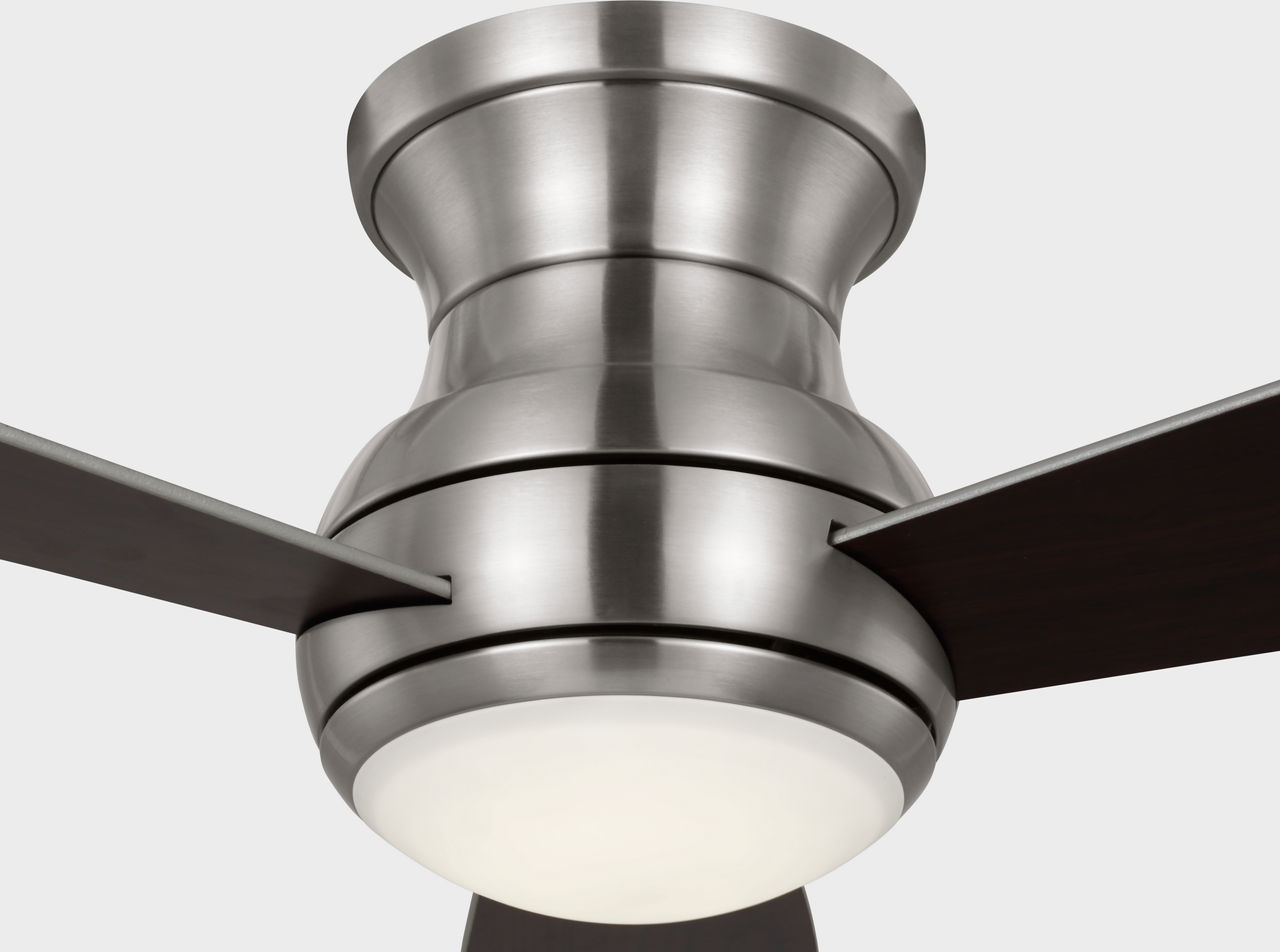 Orbis 52 Hugger LED Ceiling Fan in with Silver / American Walnut Reversible Blades and Light Kit Brushed Steel
