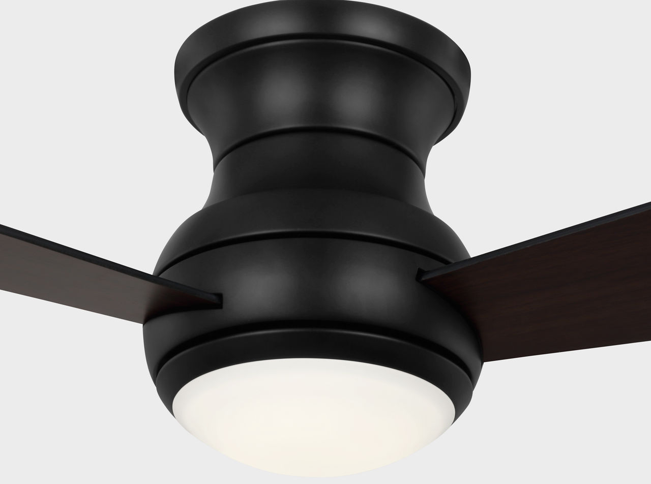 Orbis 52 Hugger LED Ceiling Fan in with / American Walnut Reversible Blades and Light Kit Midnight Black
