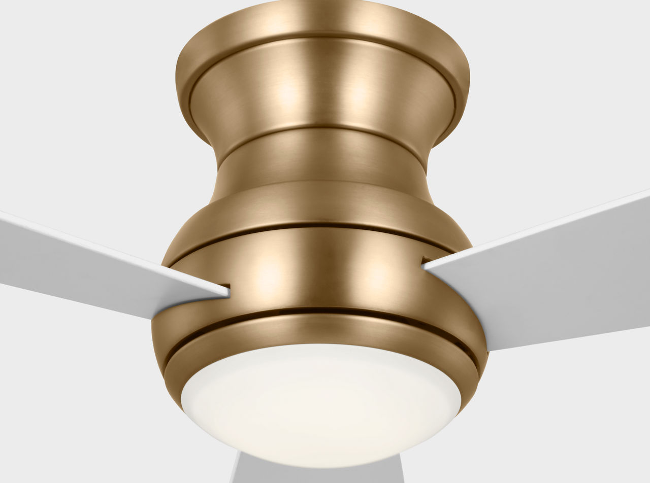 Orbis 52 Hugger LED Ceiling Fan in with Matte White Blades and Light Kit Satin Brass