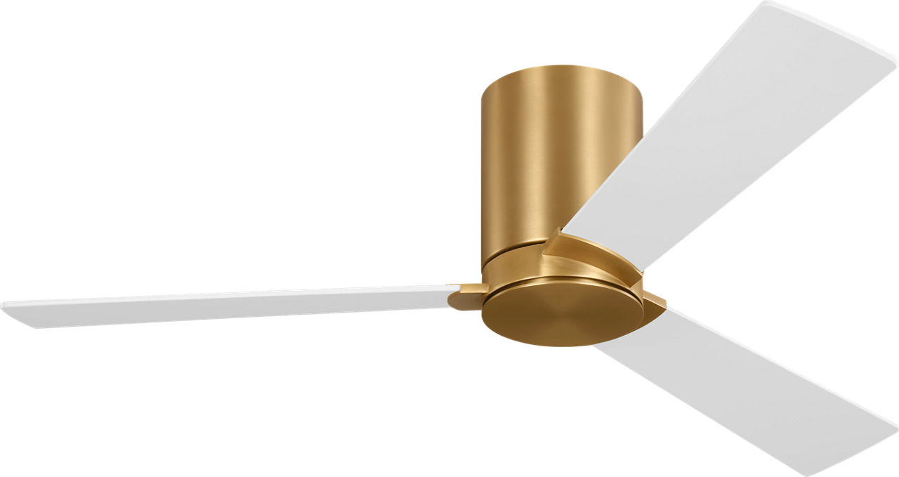 Rozzen 44 Hugger Ceiling Fan in Burnished Brass with Matte White Blades