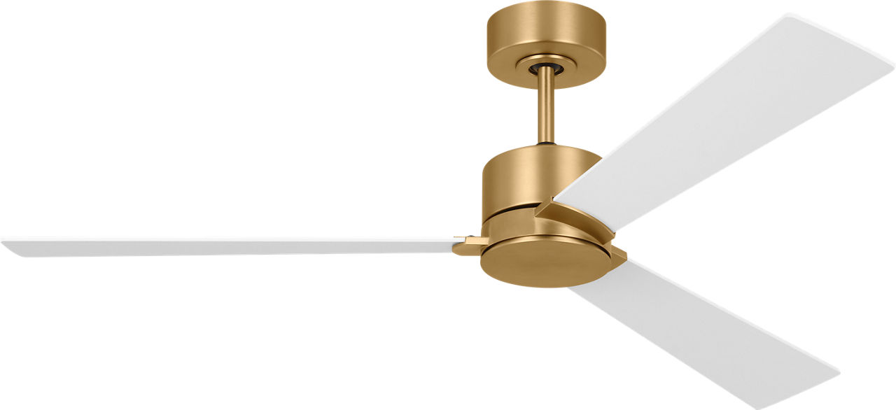 Rozzen 52 Hugger Ceiling Fan in Burnished Brass with Matte White Blades