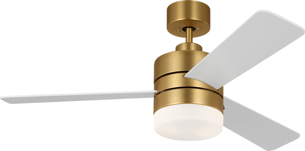 Era 44 LED Ceiling Fan in with Matte White Blades and Light Kit Burnished Brass