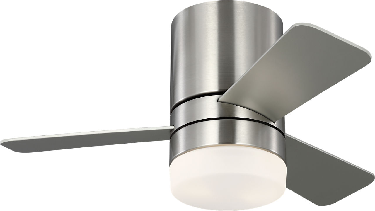 Era 32 Hugger LED Ceiling Fan in with Silver/American Walnut Reversible Blades and Light Kit Brushed Nickel