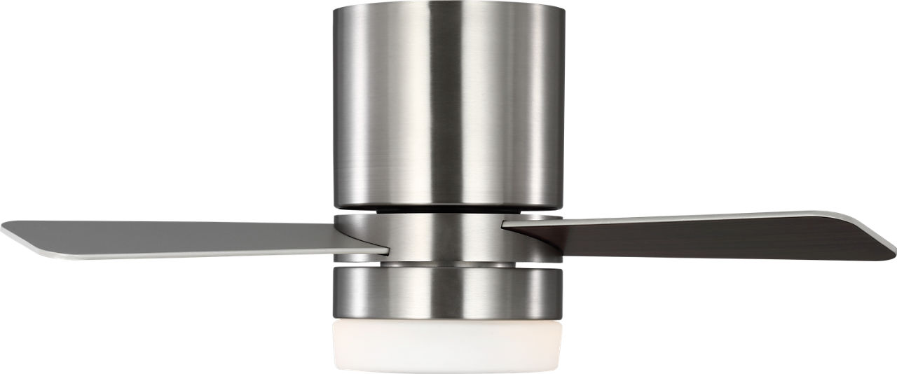 Era 32 Hugger LED Ceiling Fan in with Silver/American Walnut Reversible Blades and Light Kit Brushed Nickel