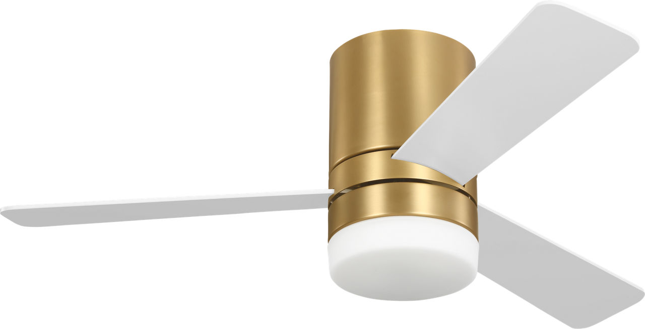 Era 44 Hugger LED Ceiling Fan in with Matte White Blades and Light Kit Burnished Brass