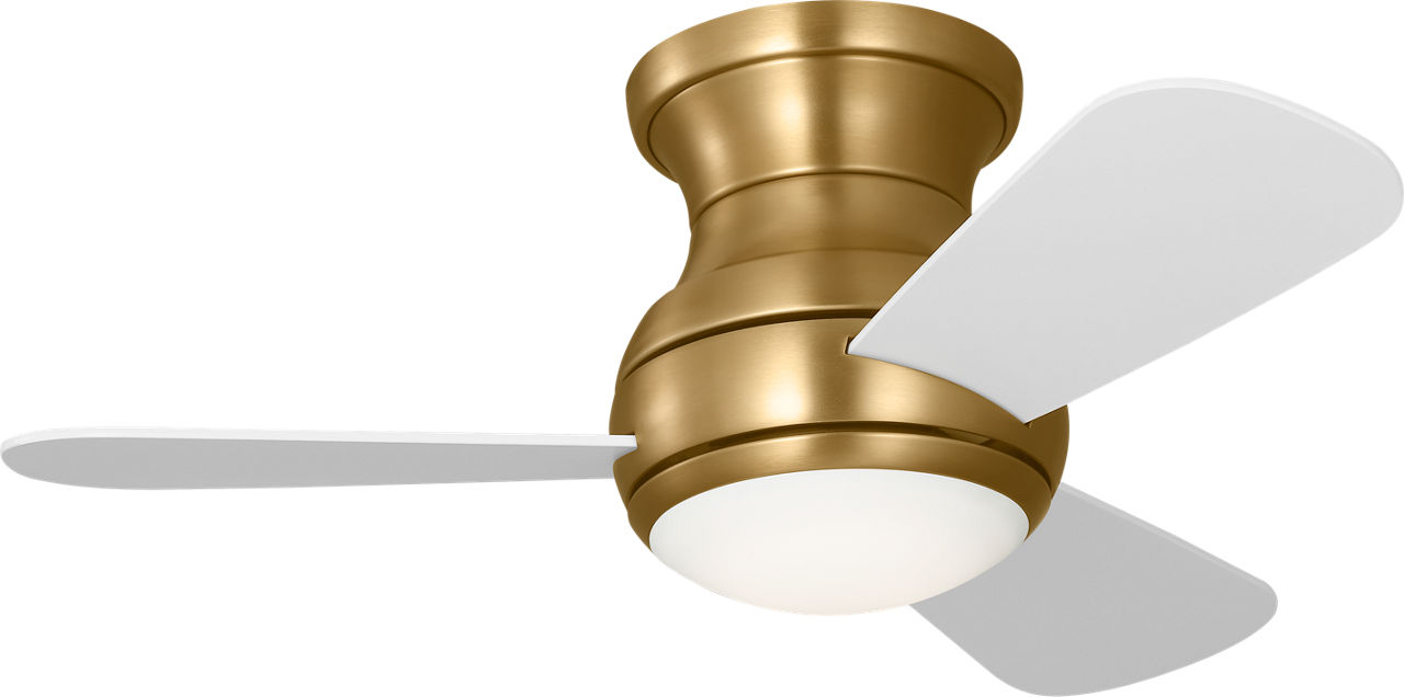 Orbis 32 Hugger LED Ceiling Fan in Satin Brass with Matte White Blades and Light Kit