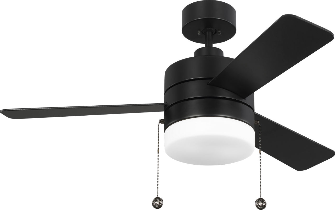 Syrus 44 LED Ceiling Fan in with / Americal Walnut Reversible Blades and Light Kit Midnight Black