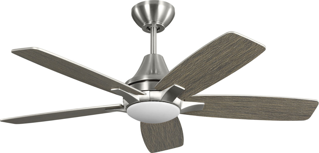 Lowden 44 LED Ceiling Fan in with Silver / Light Grey Weathered Oak Reversible Blades and Light Kit Brushed Steel