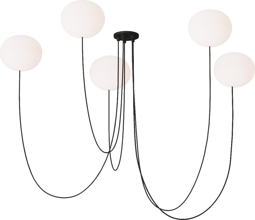 Helium Medium 5 Light Chandelier Opal Etched Matte Black 2700K 90 CRI