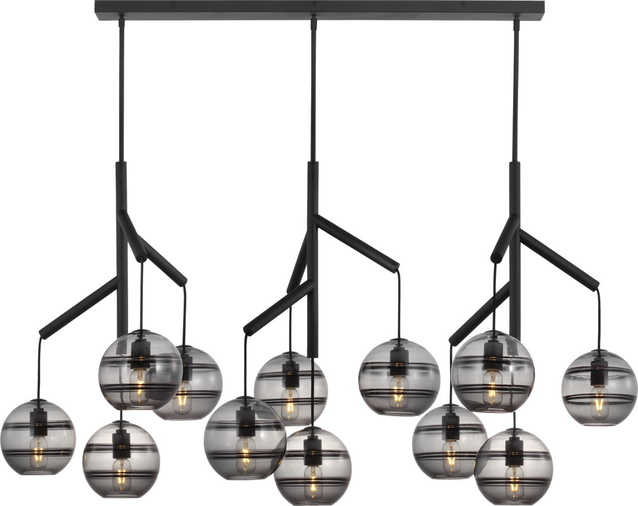 Sedona Triple Chandelier Triple Transparent Smoke Nightshade Black T14 LED 2700K 90 CRI 120V