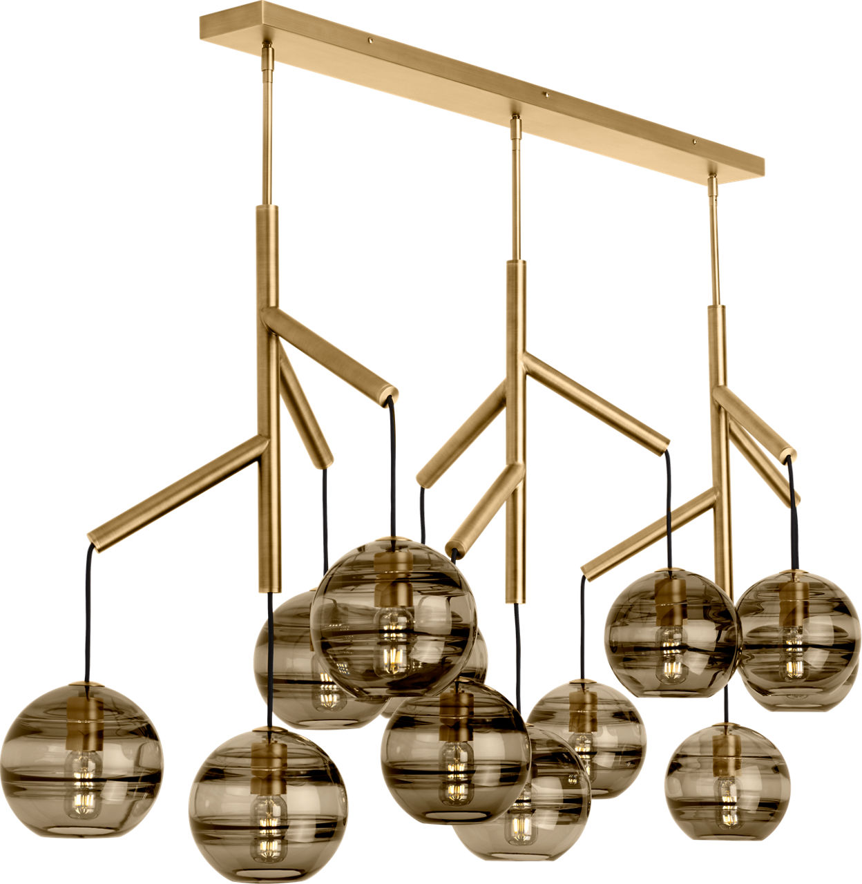 Sedona Triple Chandelier Triple Transparent Smoke Aged Brass Bulb Not Included