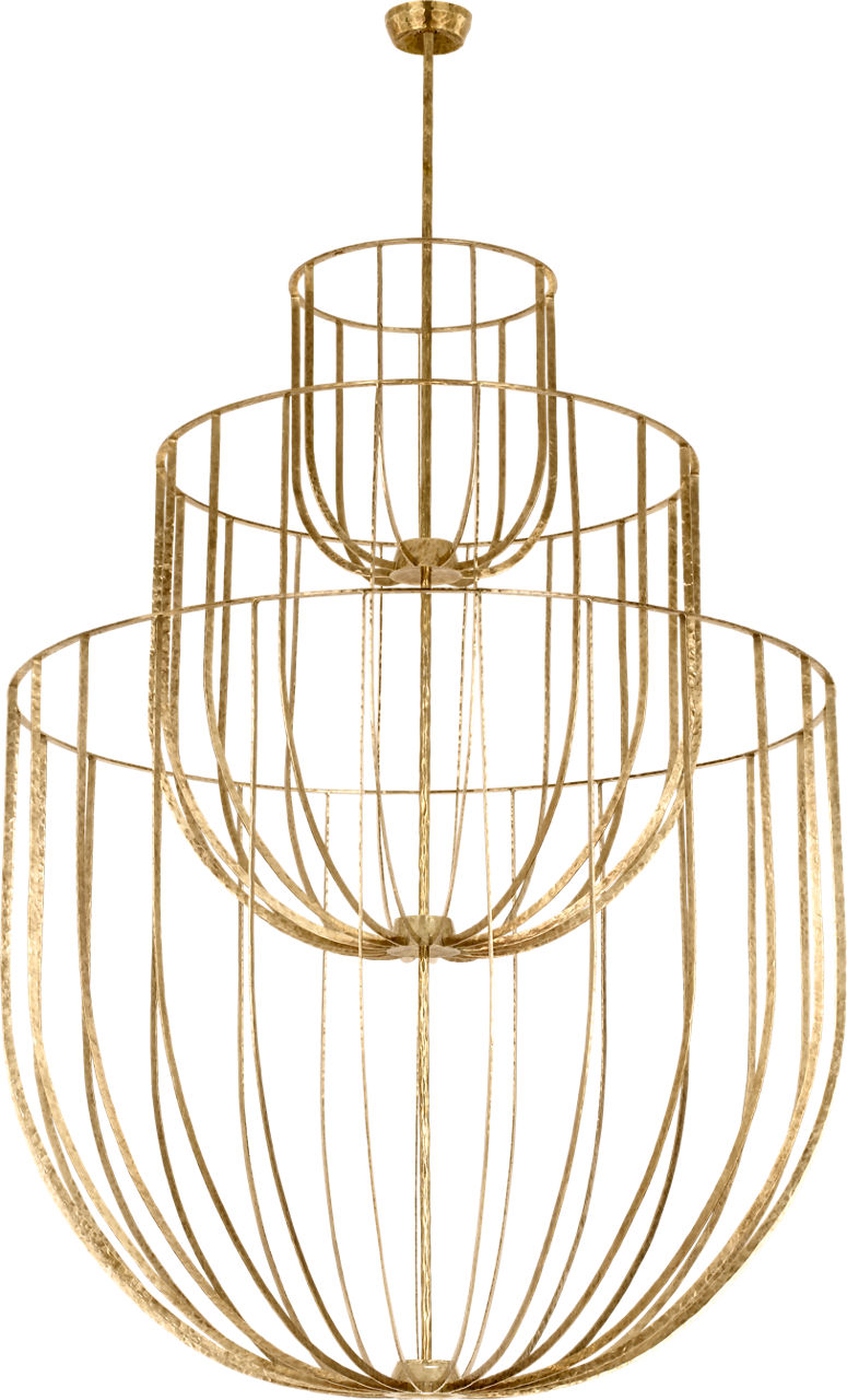 Sanchi Grande Three Tier Chandelier polished antique brass 2700K 90 CRI