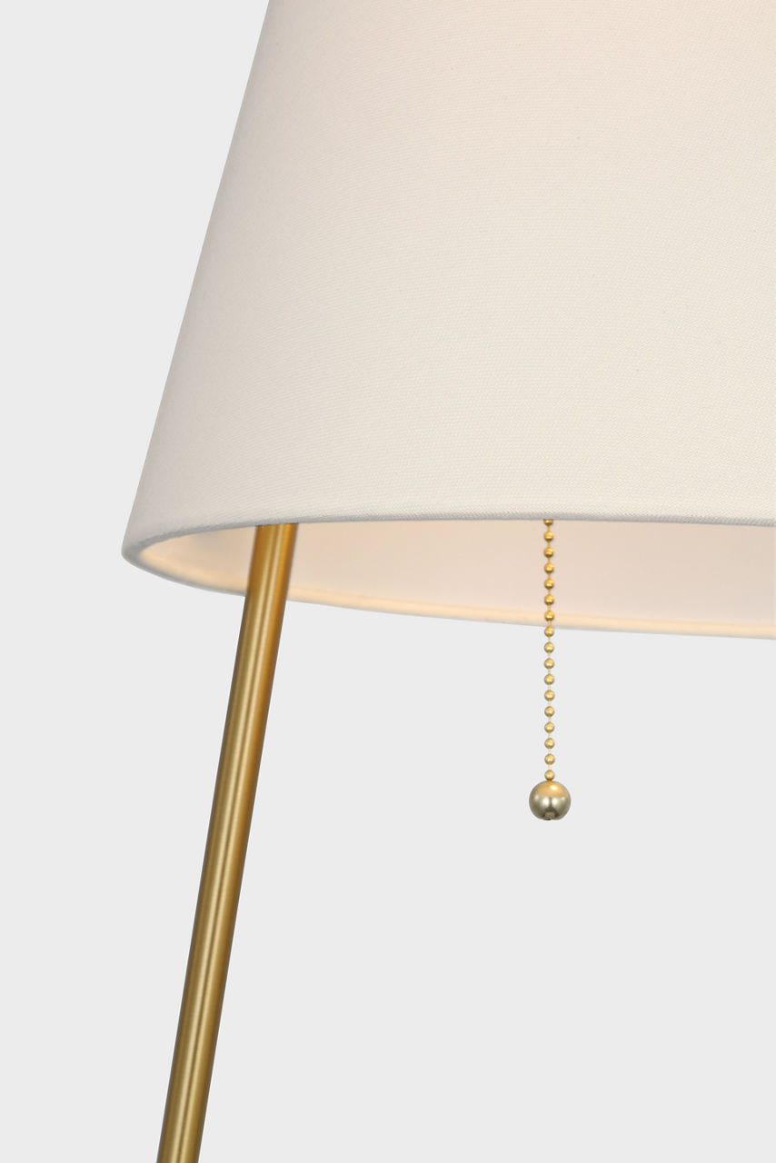 Gustav Medium Floor Lamp with White Linen Shade Burnished Brass Bulbs Inc