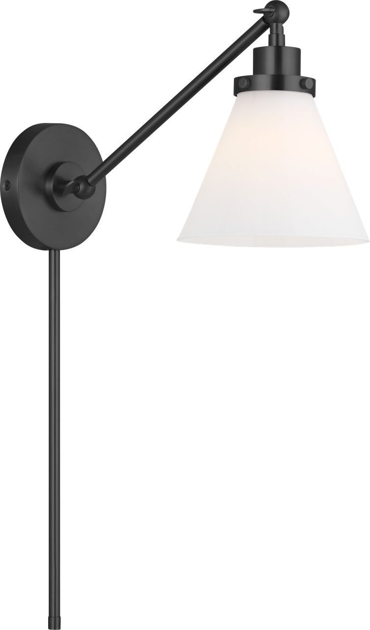 Wellfleet One-Arm Cone Sconce in Midnight Black with Milk Glass Shade