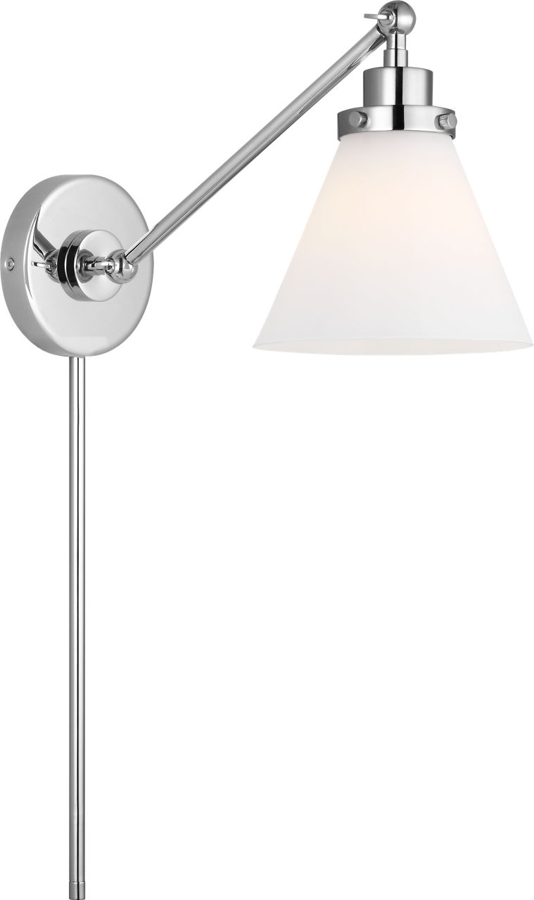 Wellfleet One-Arm Cone Sconce in Polished Nickel with Milk Glass Shade
