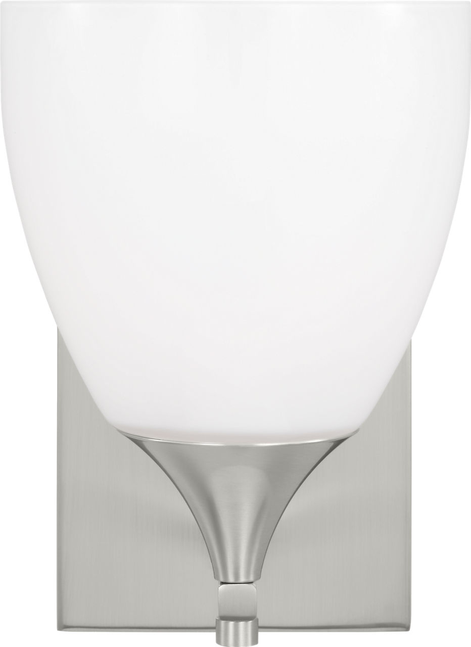 Toffino 1-Light Bath Sconce in Brushed Steel with Milk Glass