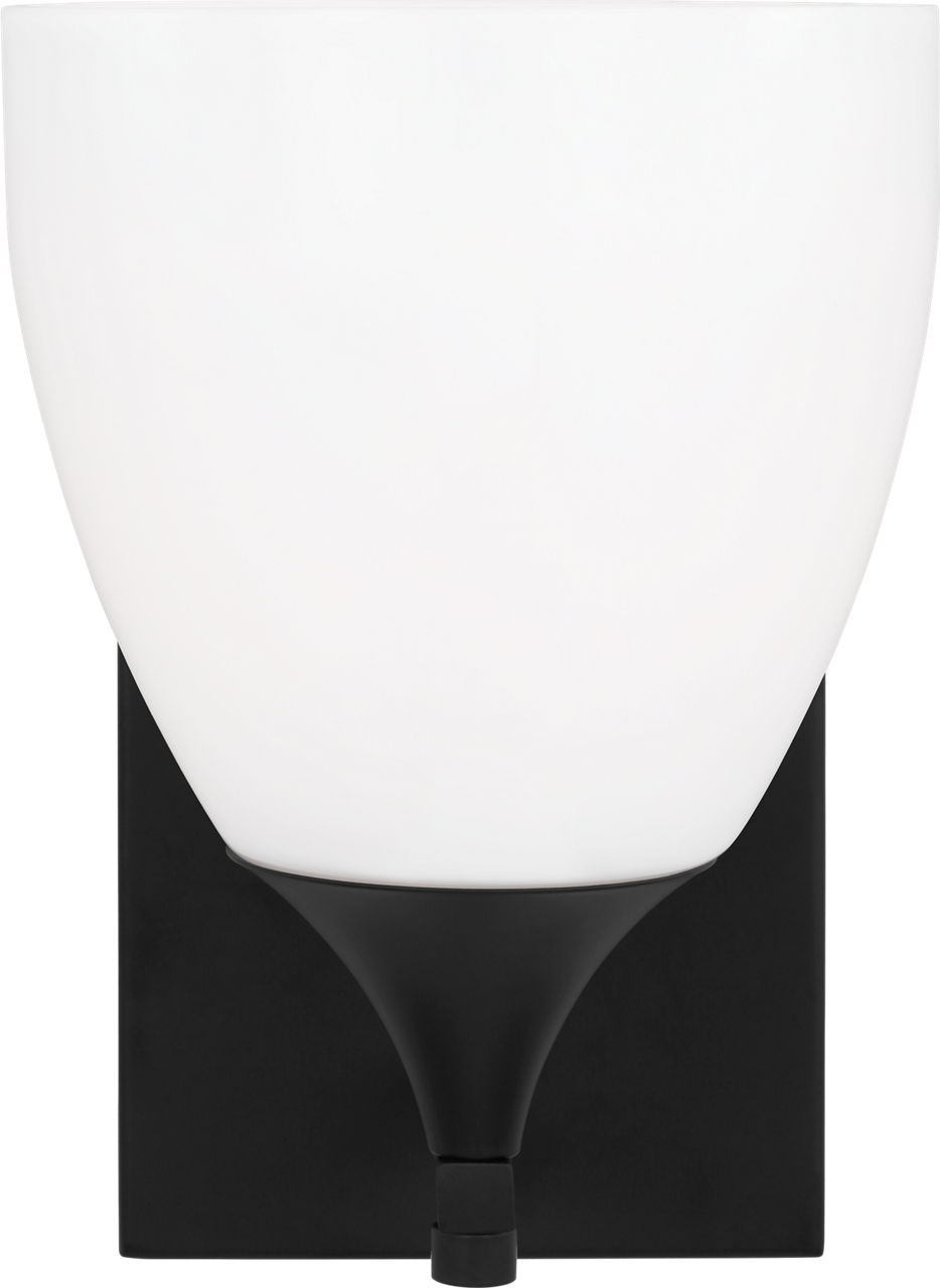Toffino 1-Light Bath Sconce in Midnight Black with Milk Glass
