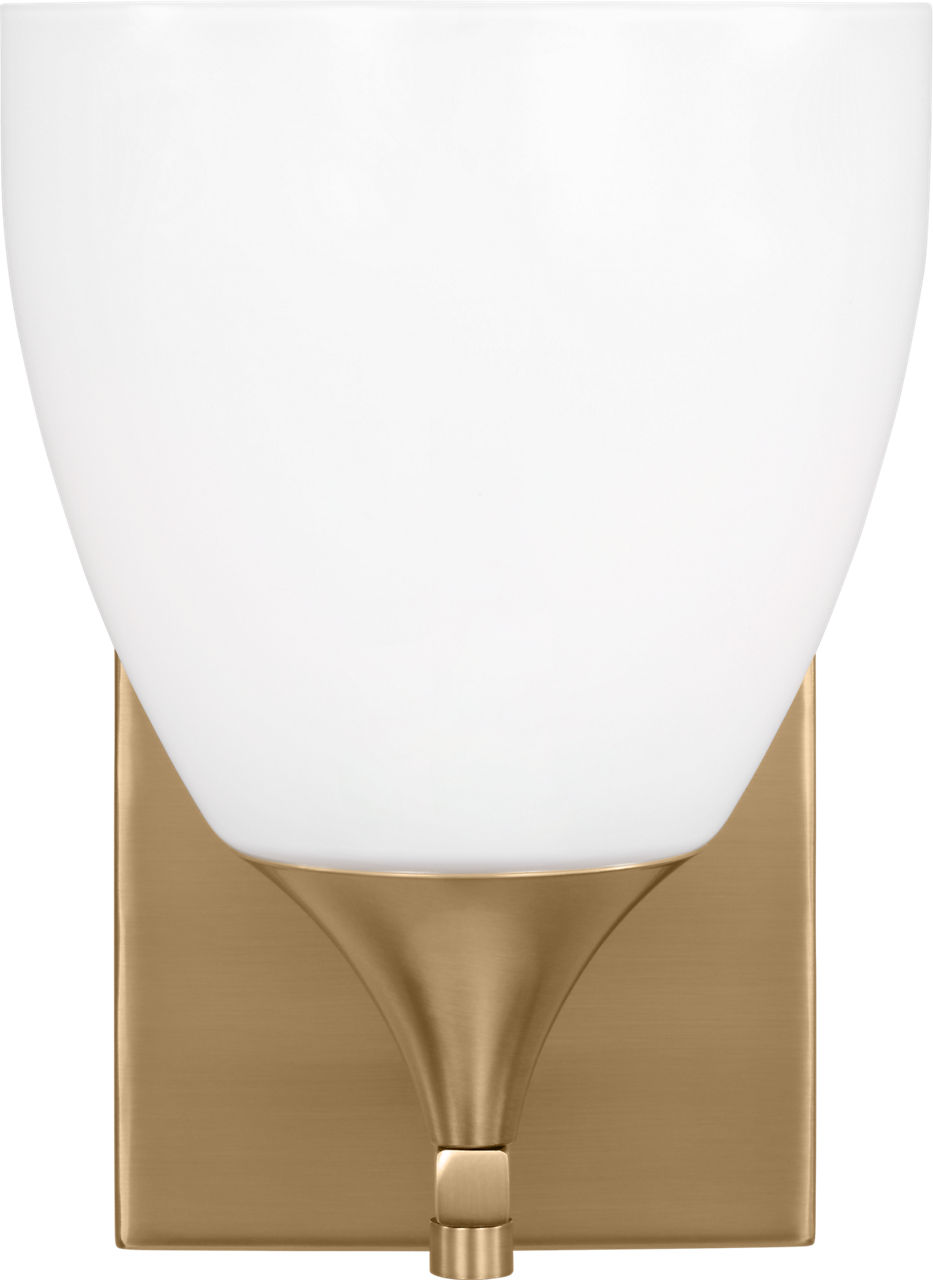 Toffino 1-Light Bath Sconce in Satin Brass with Milk Glass
