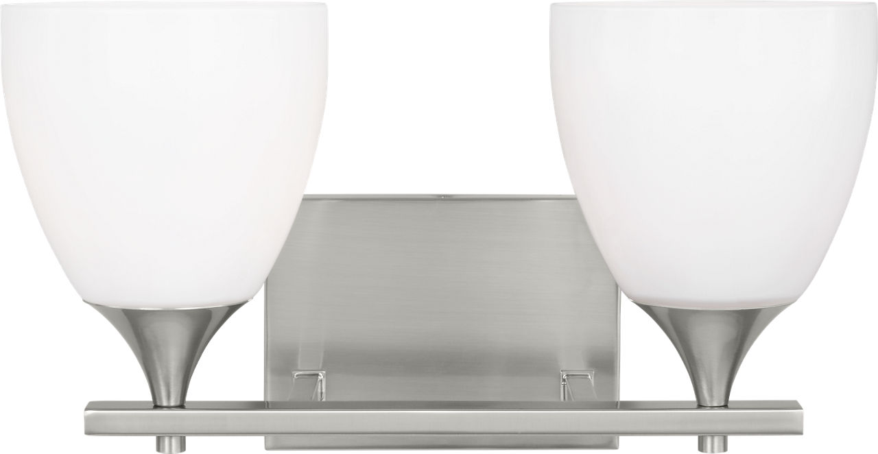 Toffino 2-Light Bath Sconce in Brushed Steel with Milk Glass