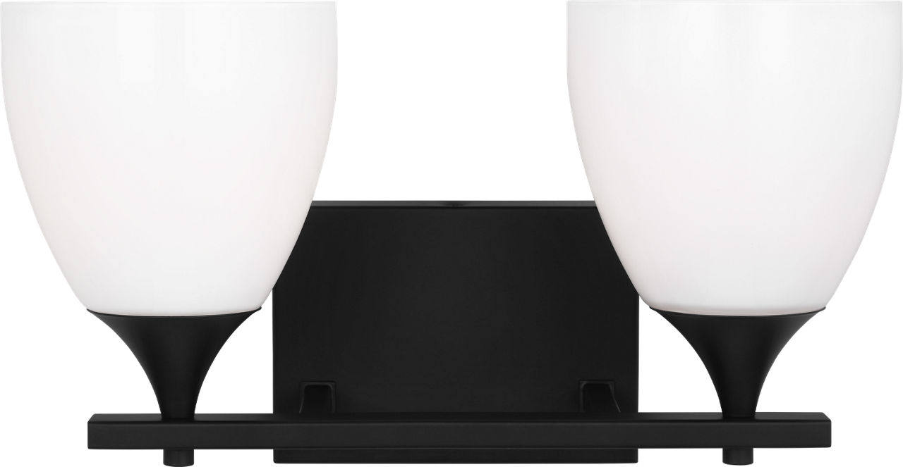 Toffino 2-Light Bath Sconce in Midnight Black with Milk Glass