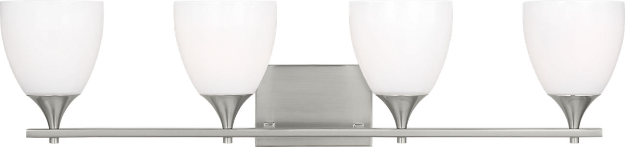 Toffino 4-Light Bath Sconce in Brushed Steel with Milk Glass