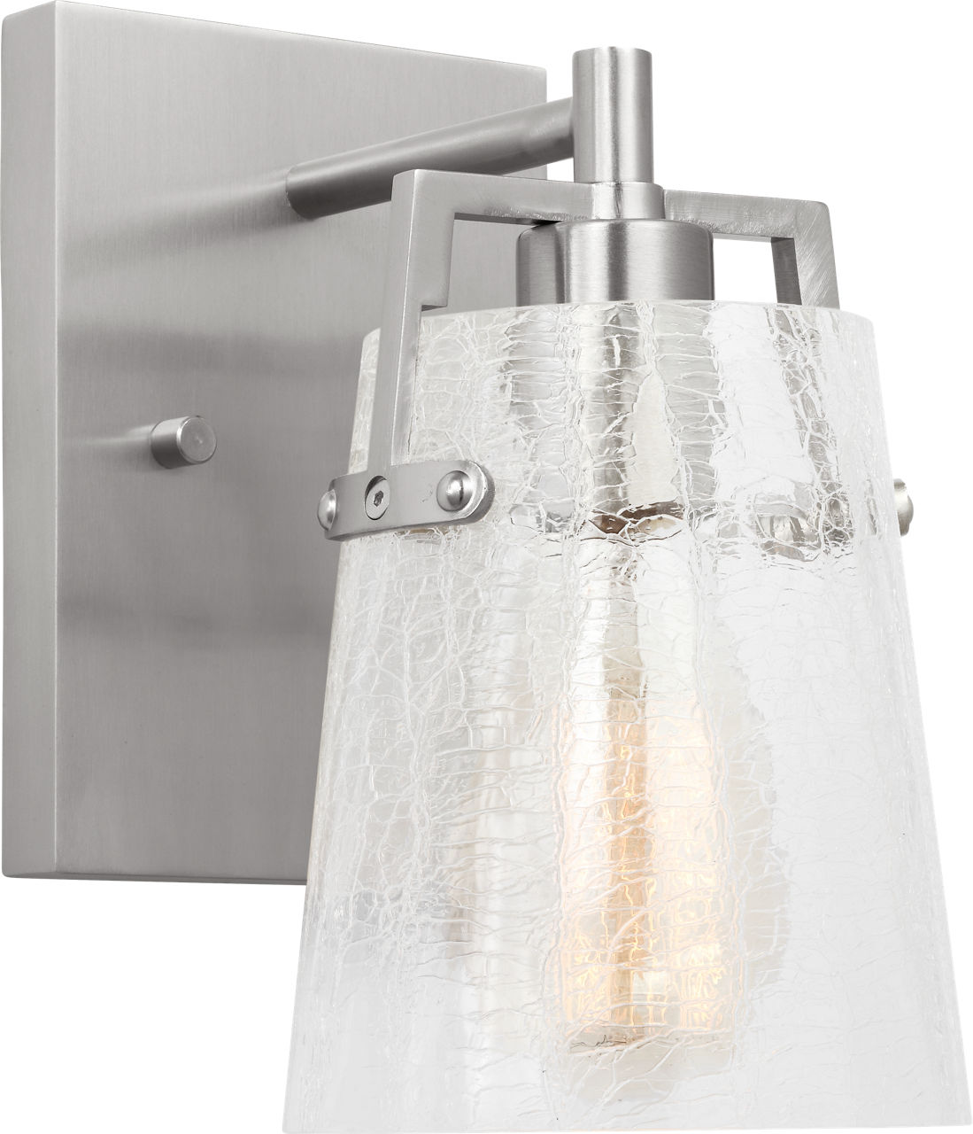 Crofton Small Sconce Brushed Nickel Clear Crackle Glass