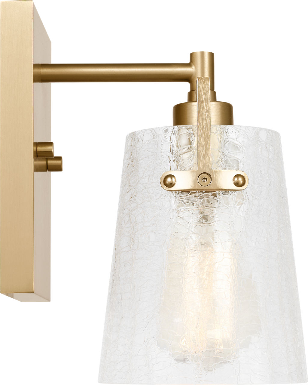 Crofton Small Sconce Satin Brass Clear Crackle Glass