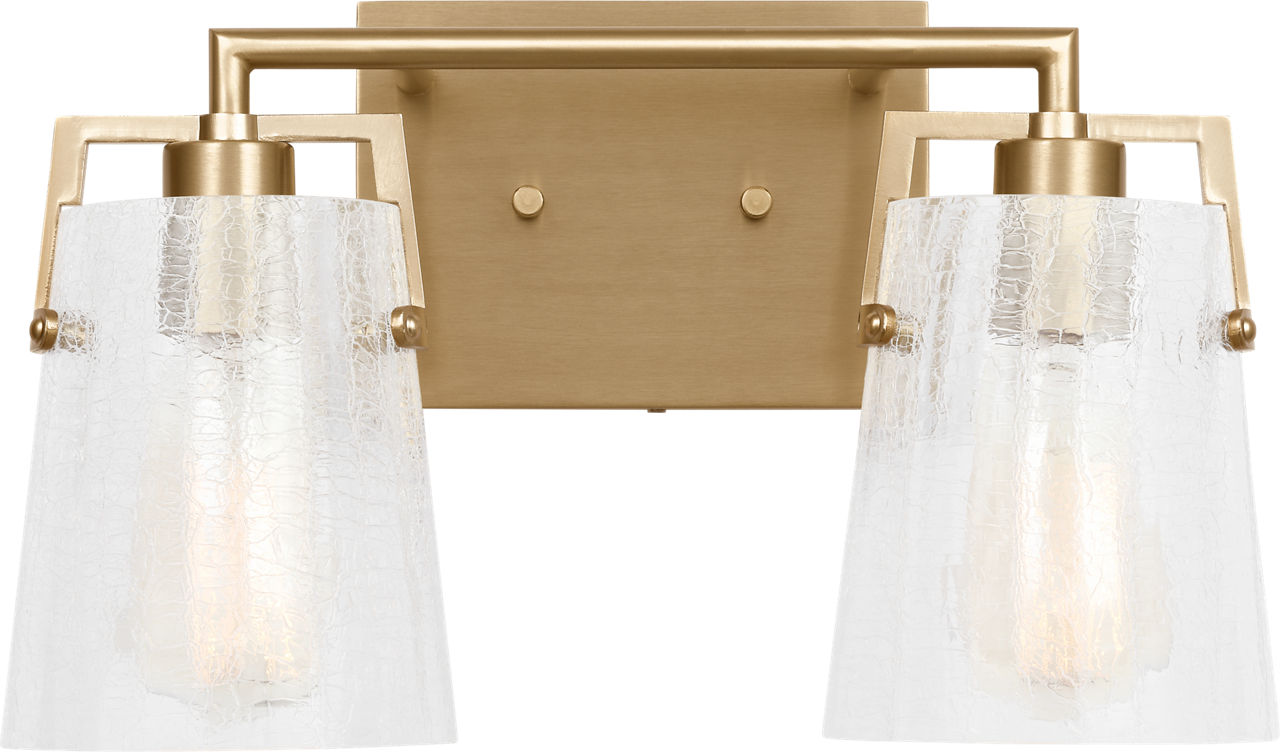 Crofton 2 - Light Vanity Satin Brass Clear Crackle Glass