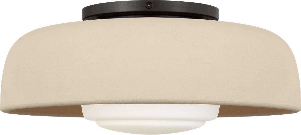 Liora 15" Flush Mount in Aged Iron with Ivory Stoneware Shade