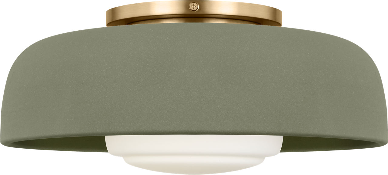 Liora 15" Flush Mount in Estate Brass with Sage Stoneware Shade