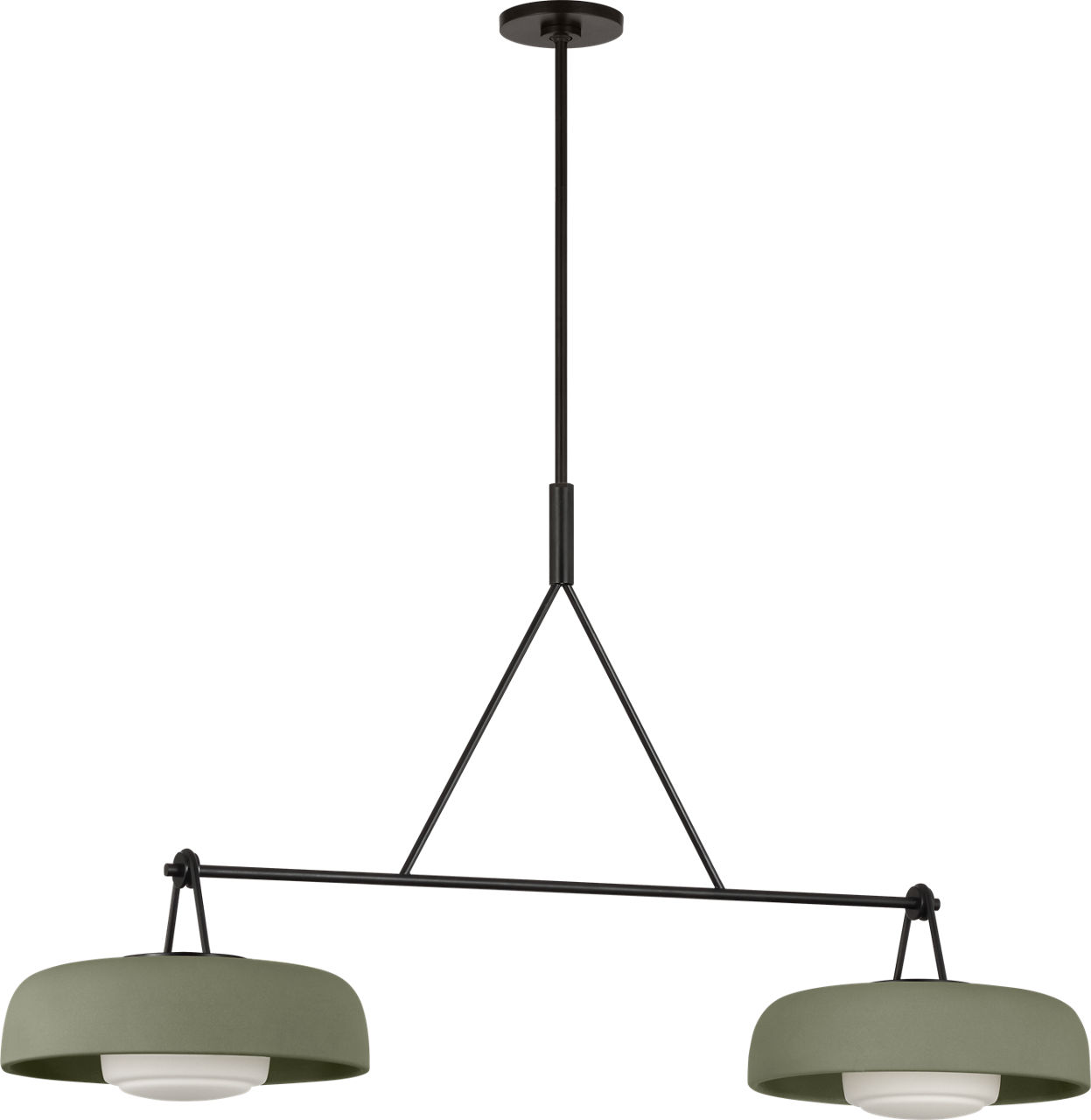 Liora 47" Linear Chandelier in Aged Iron with Sage Stoneware Shade