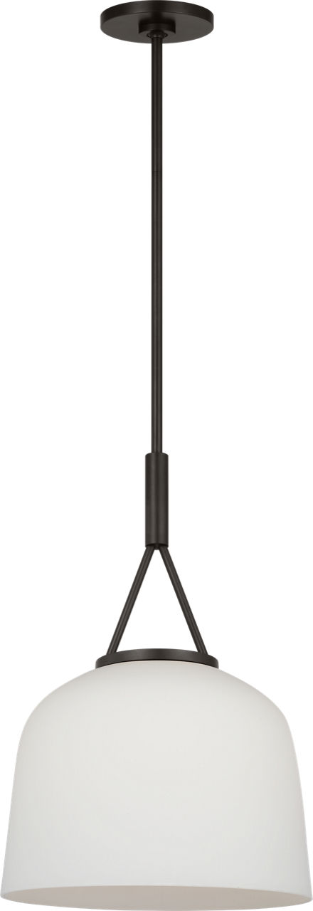 Liora 12" Pendant in Aged Iron with Opal Acid Etched Glass Shade