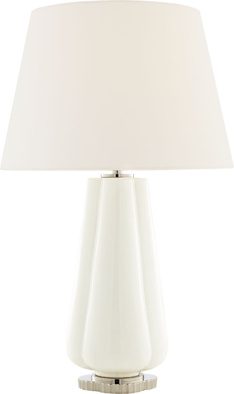 Penelope Cordless Table Lamp in White with Linen Shade