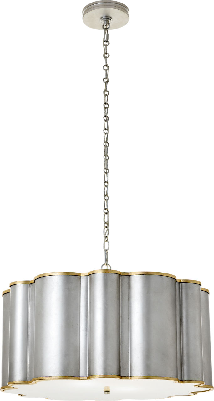 Markos Large Hanging Shade in Burnished Silver Leaf and Gild with Frosted Acrylic
