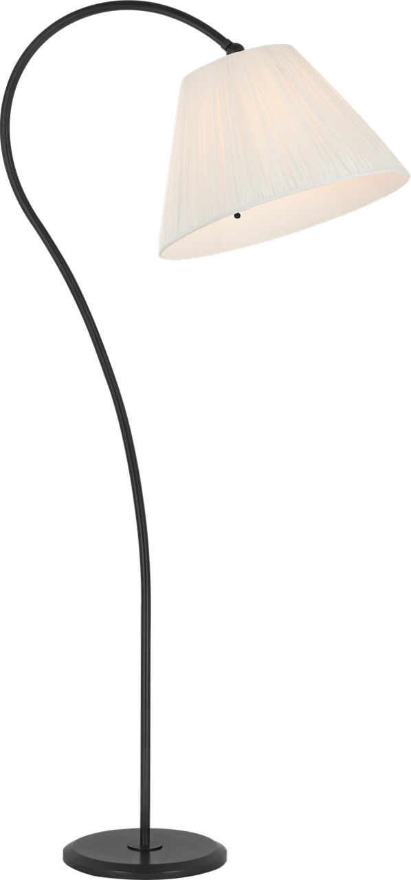 Dume Large Arched Floor Lamp in Aged Iron with Silk Pleated Shade