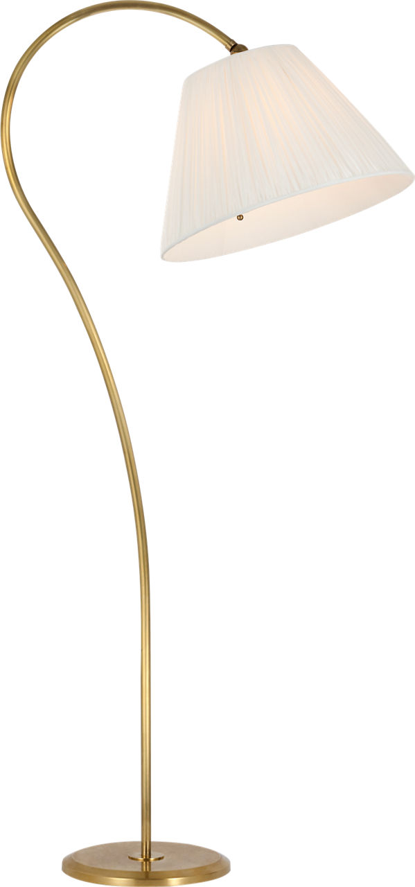 Dume Large Arched Floor Lamp in Hand-Rubbed Antique Brass with Silk Pleated Shade