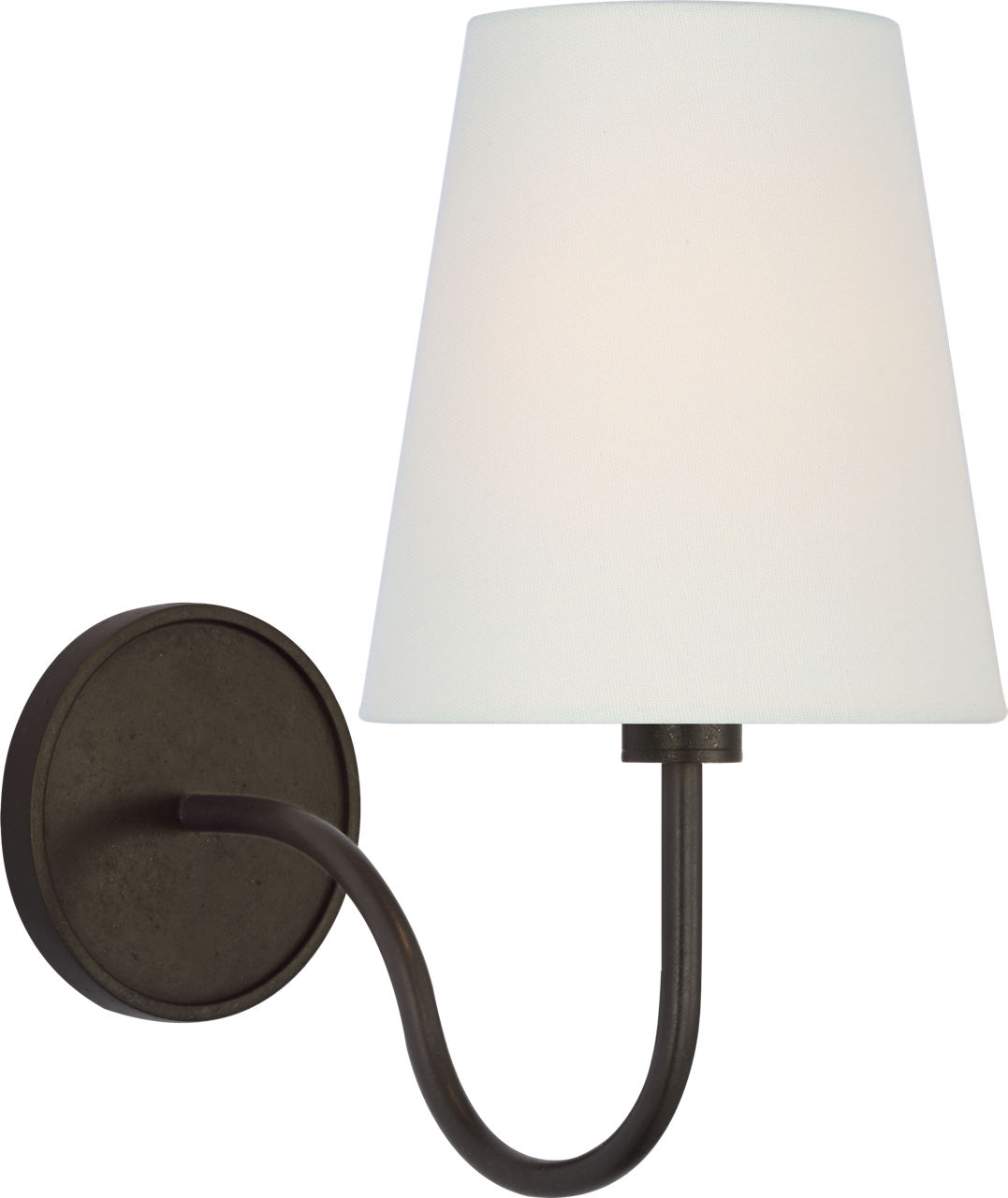 Lyndsie Small Cordless Sconce in Aged Iron with Linen Shade