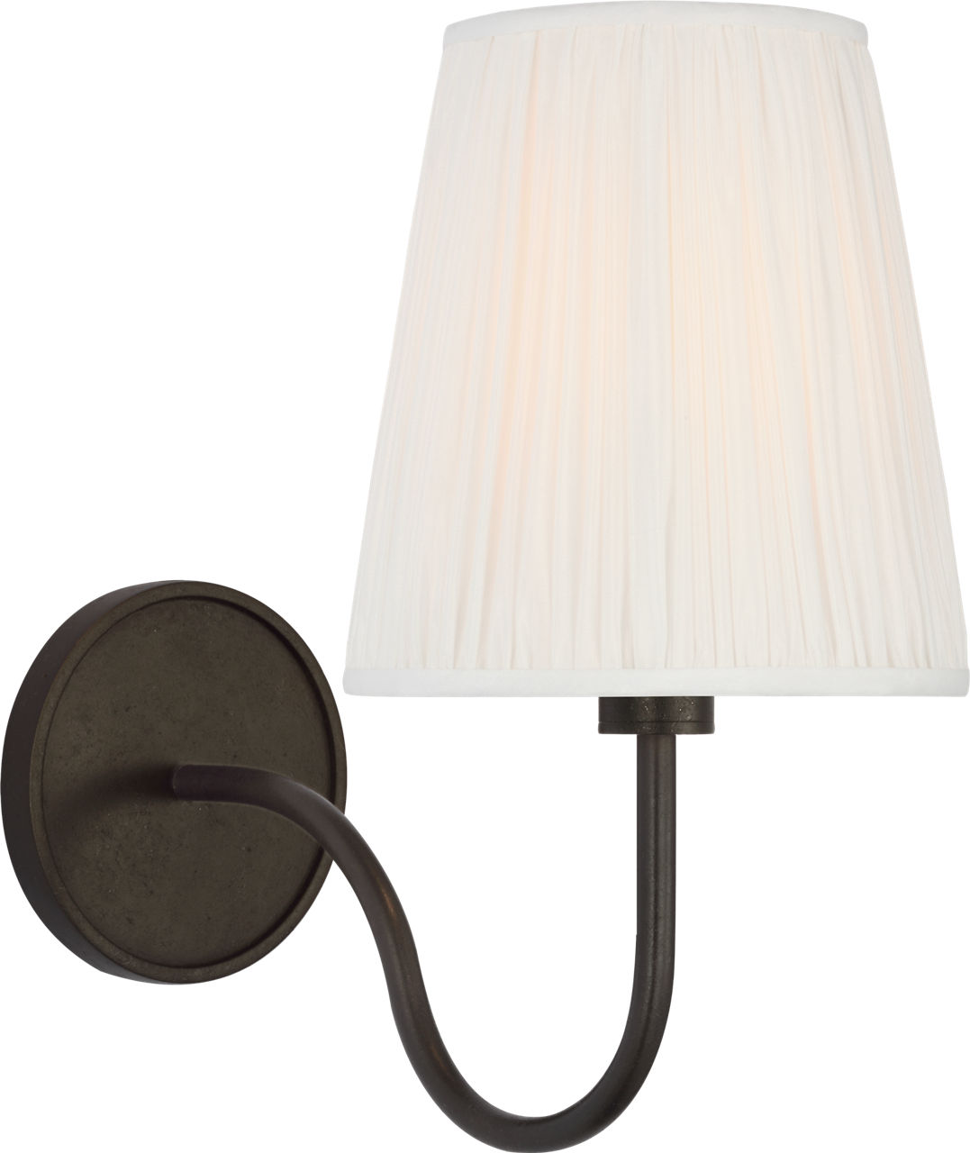 Lyndsie Small Cordless Sconce in Aged Iron with Silk Pleated Shade