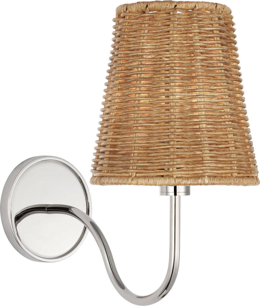 Lyndsie Small Cordless Sconce in Polished Nickel with Natural Wicker Shade