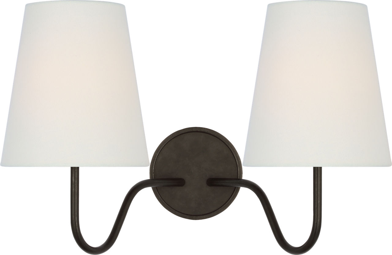 Lyndsie 11" Double Sconce in Aged Iron with Linen Shades